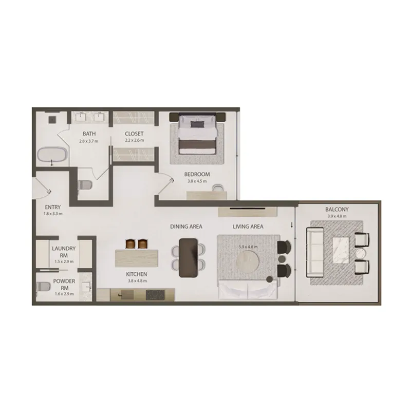 1 BR layout at Omoria Private Residences