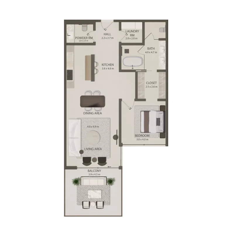 1 BR layout at Omoria Private Residences
