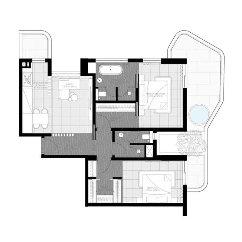 2 BR layout at Marea Residences