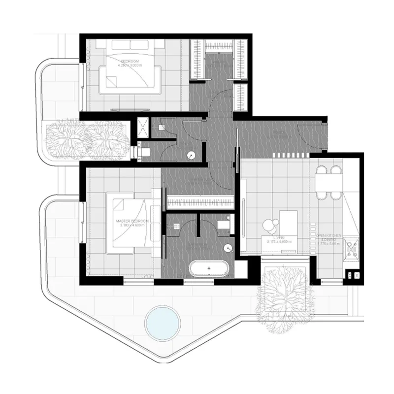 2 BR layout at Marea Residences