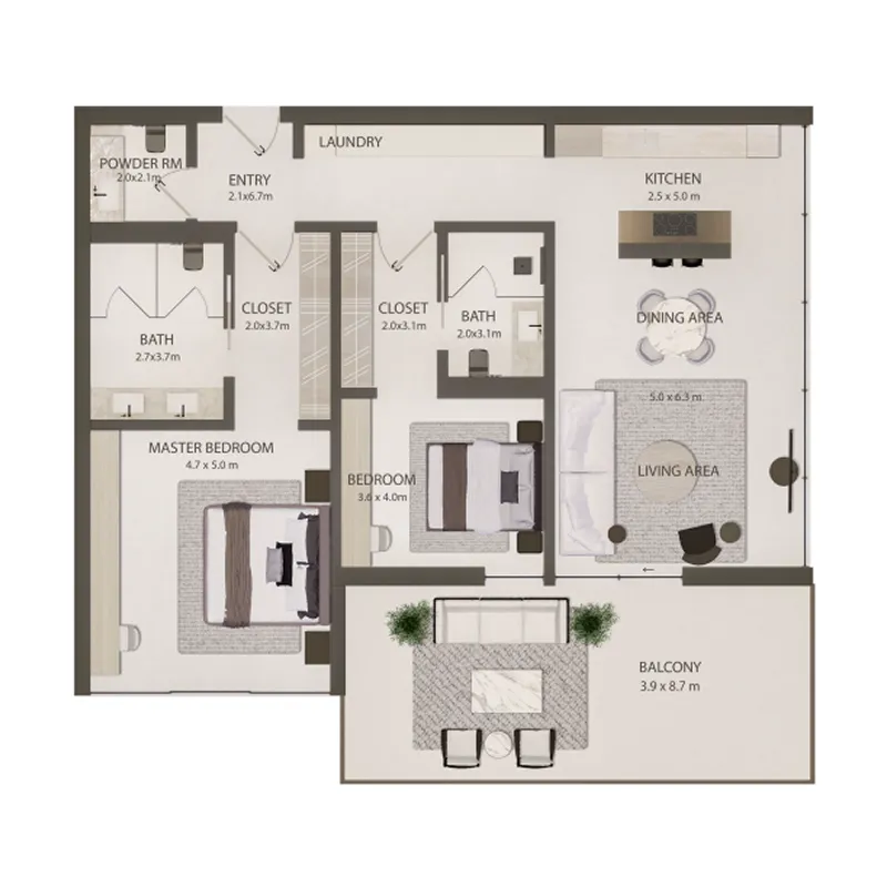 2 BR layout at Omoria Private Residences