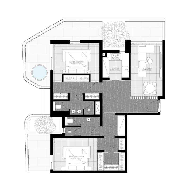 2 BR layout at Marea Residences