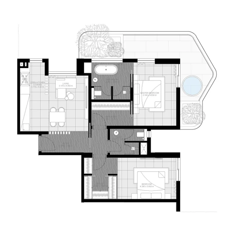 2 BR layout at Marea Residences