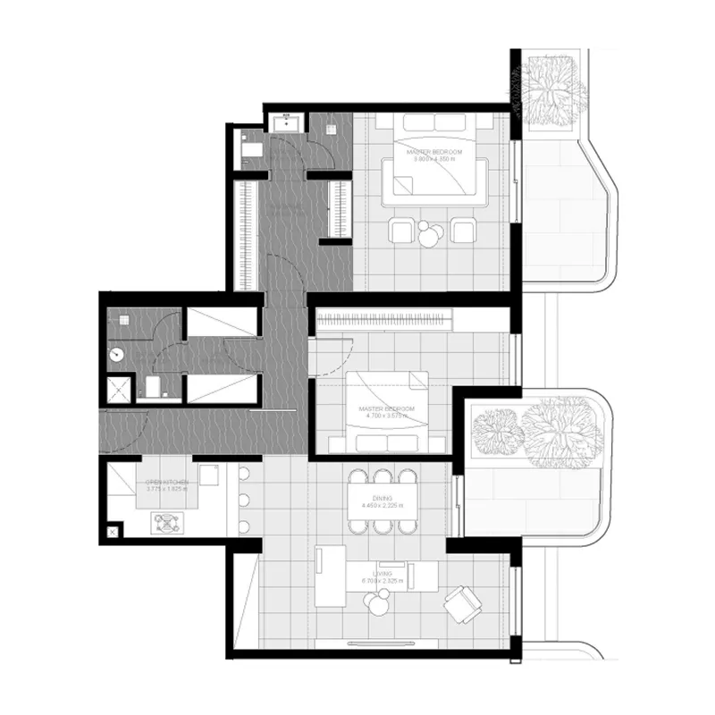 2 BR layout at Marea Residences
