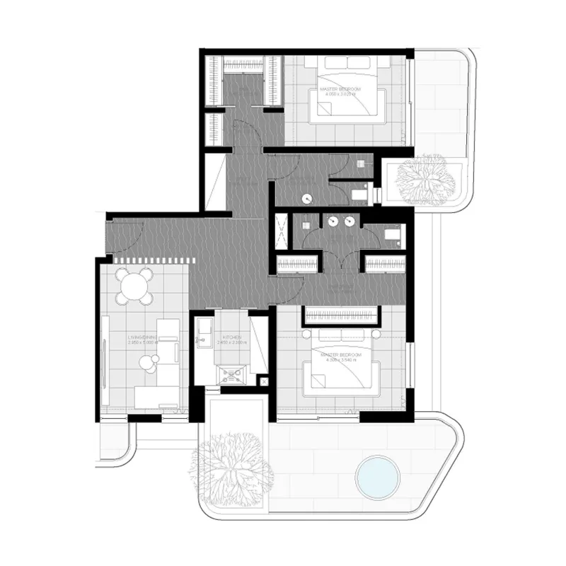 2 BR layout at Marea Residences