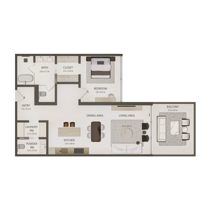 1 BR layout at Omoria Private Residences