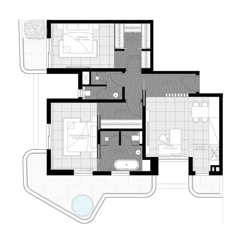2 BR layout at Marea Residences
