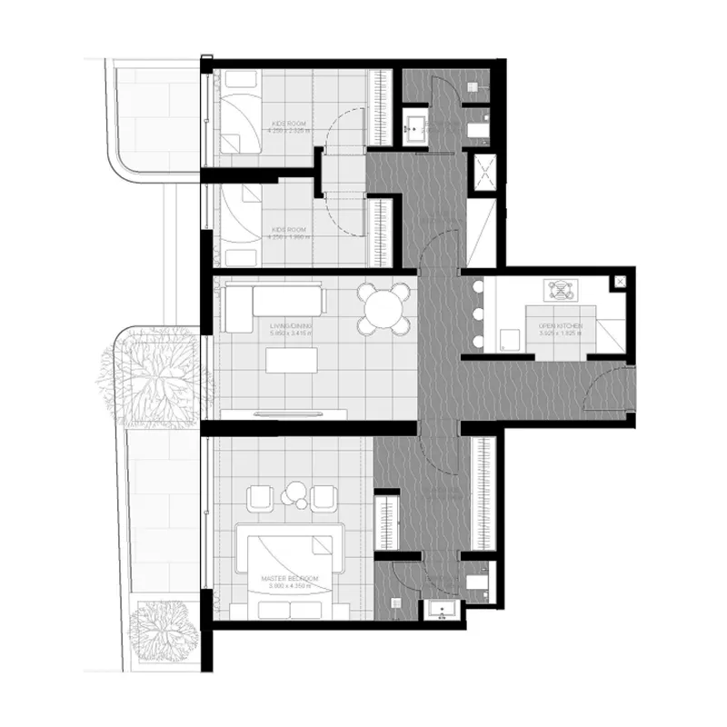 2 BR layout at Marea Residences