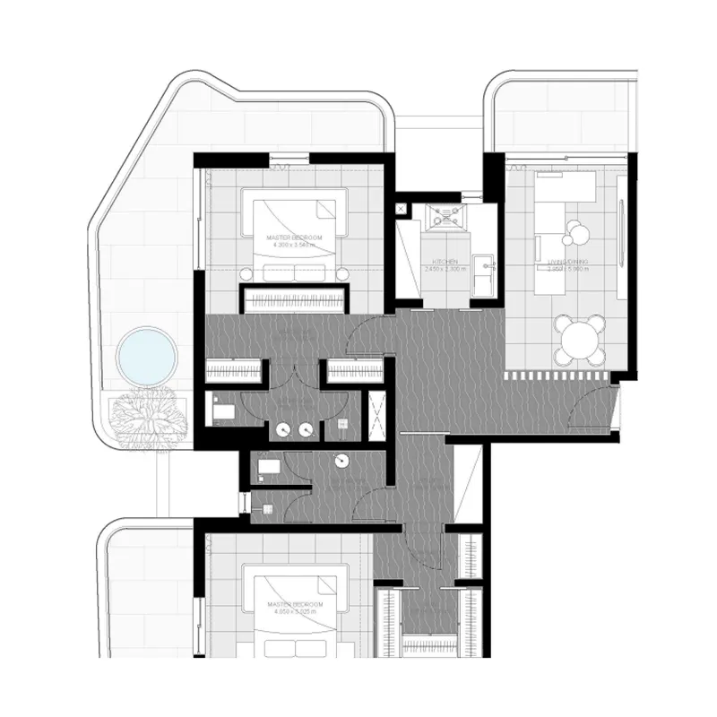 2 BR layout at Marea Residences