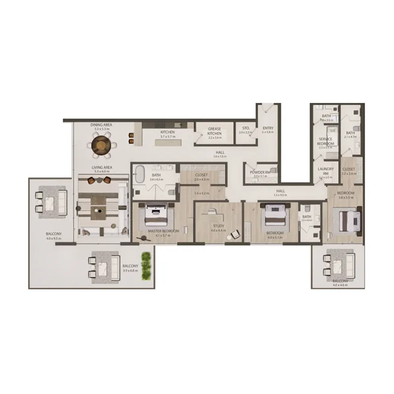 3 BR layout at Omoria Private Residences