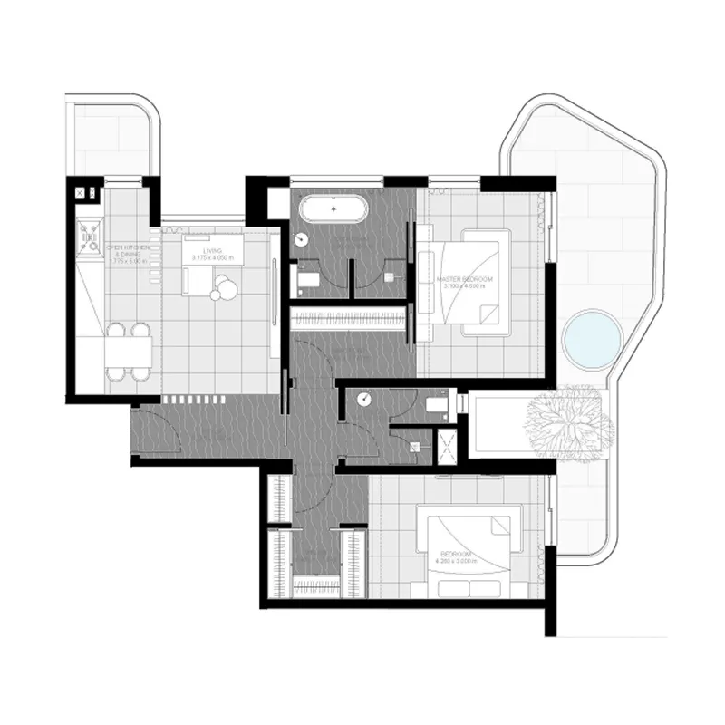 2 BR layout at Marea Residences