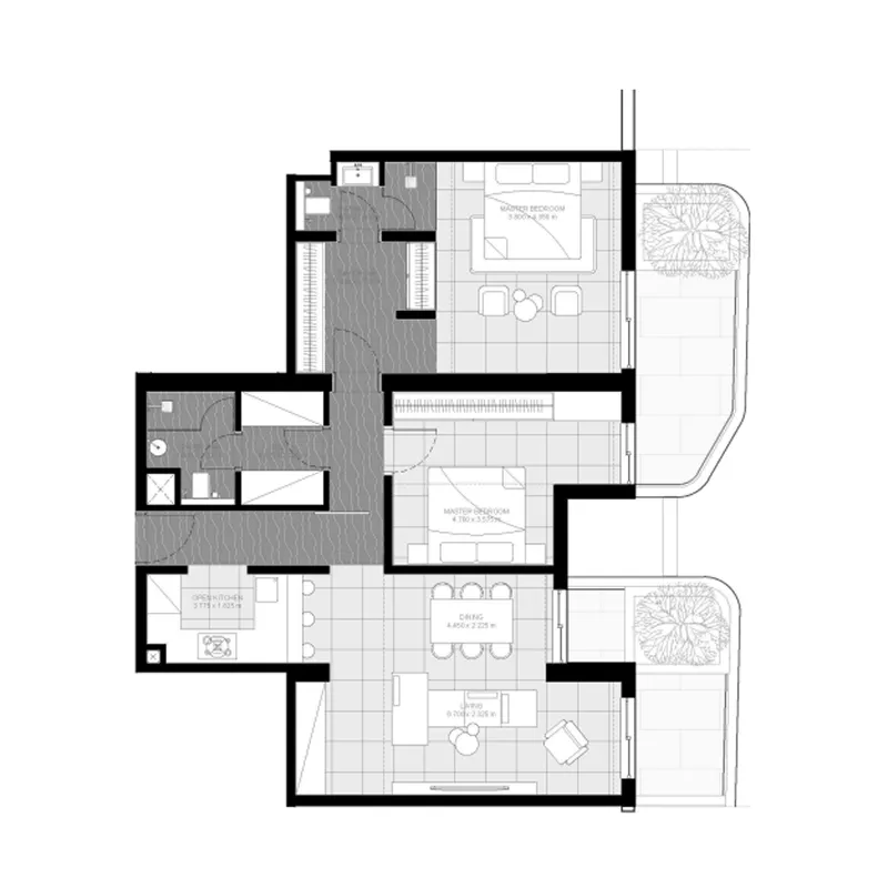 2 BR layout at Marea Residences