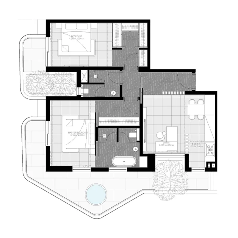2 BR layout at Marea Residences