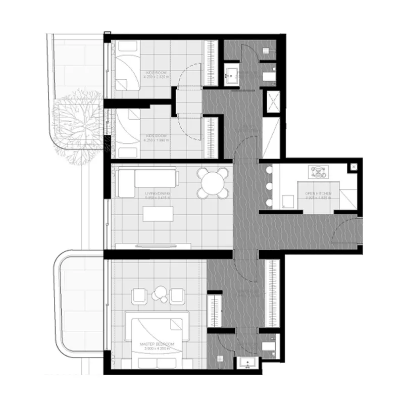 2 BR layout at Marea Residences