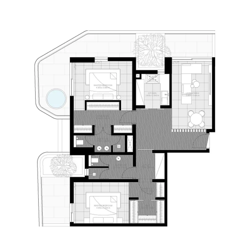 2 BR layout at Marea Residences