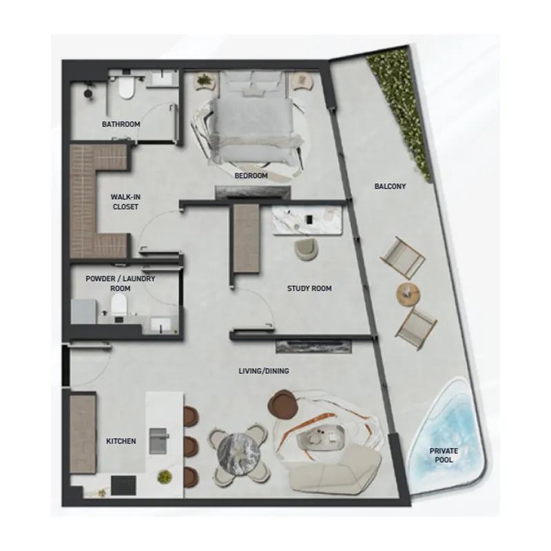 1 BR layout at Hadley Heights 2