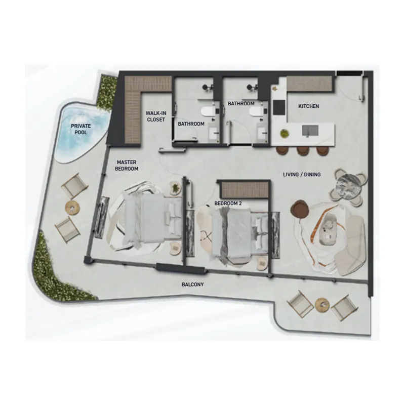 2 BR layout at Hadley Heights 2