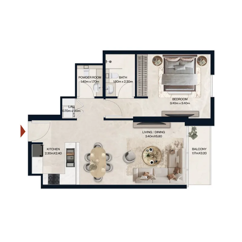 1 BR layout at Norah Residence