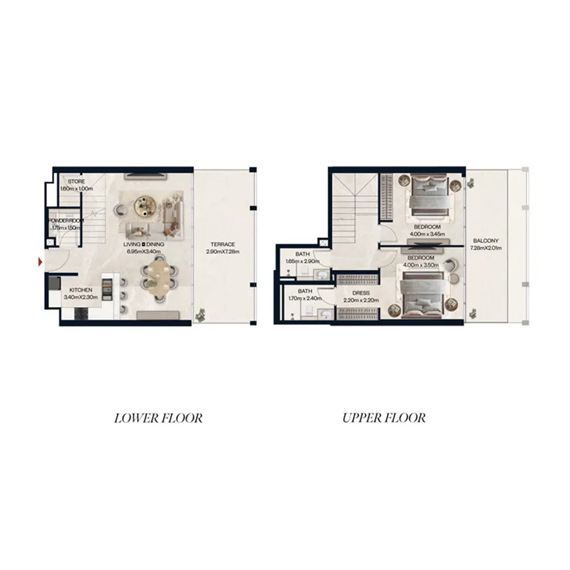 2 BR layout at Norah Residence