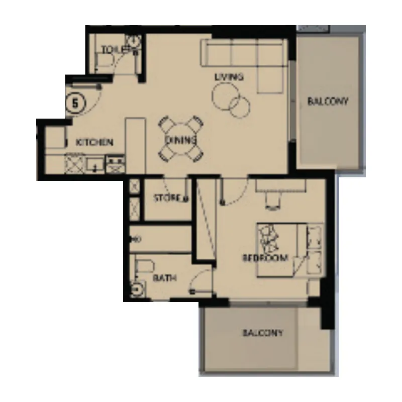 1 BR layout at Lilium Tower