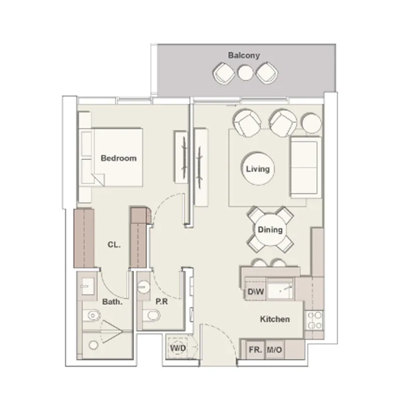 1 BR layout at The Highgrove