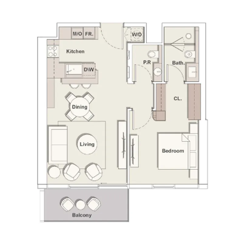 1 BR layout at The Highgrove
