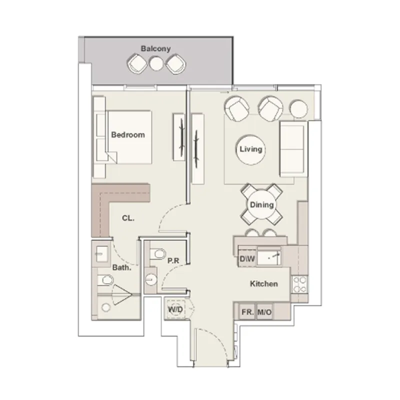 1 BR layout at The Highgrove