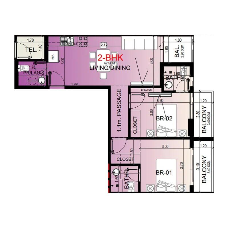 2 BR layout at Miorah by Zoya