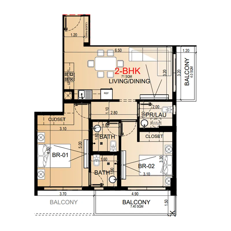 2 BR layout at Miorah by Zoya