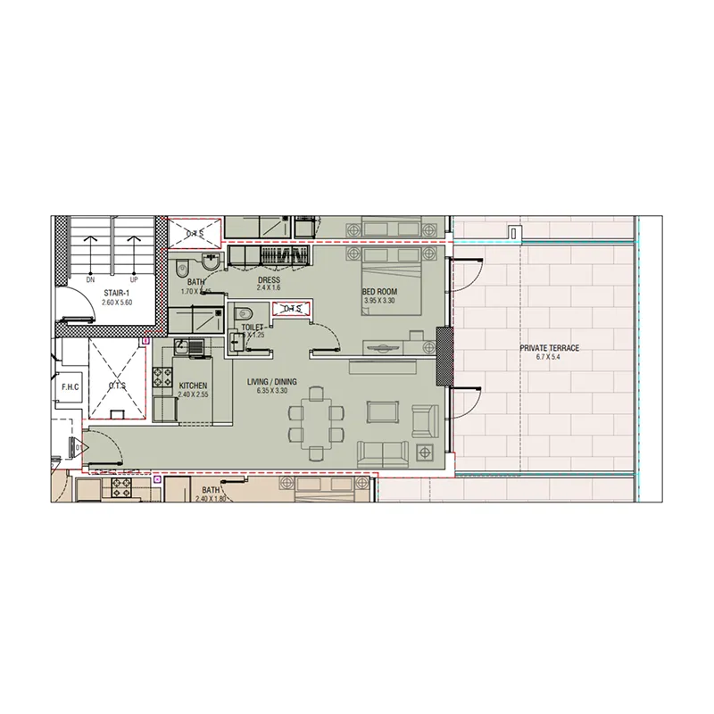1 BR layout at Al Waleed W.S 1