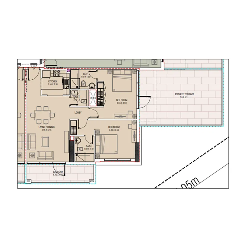 2 BR layout at Al Waleed W.S 1
