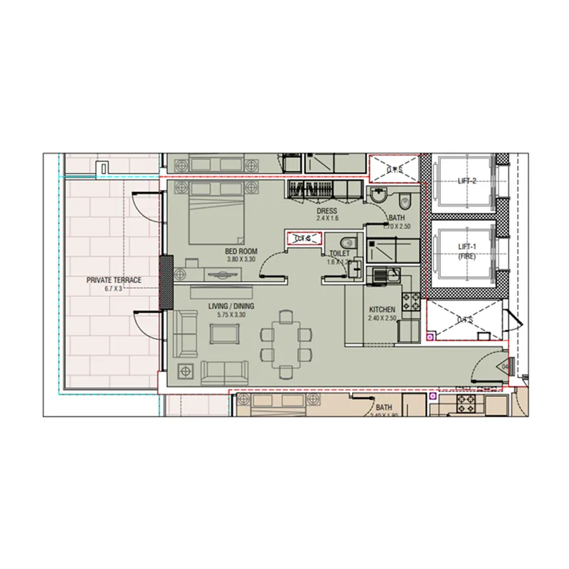 1 BR layout at Al Waleed W.S 1