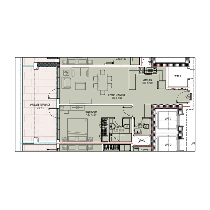 1 BR layout at Al Waleed W.S 1