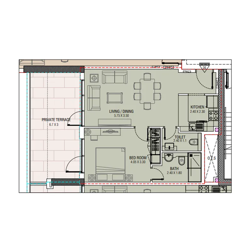 1 BR layout at Al Waleed W.S 1