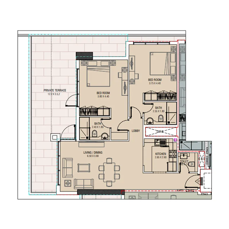 2 BR layout at Al Waleed W.S 1