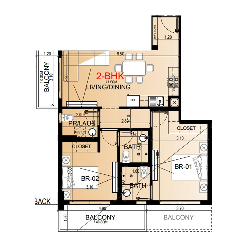 2 BR layout at Miorah by Zoya
