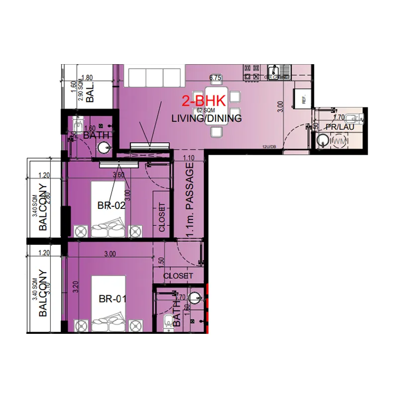 2 BR layout at Miorah by Zoya