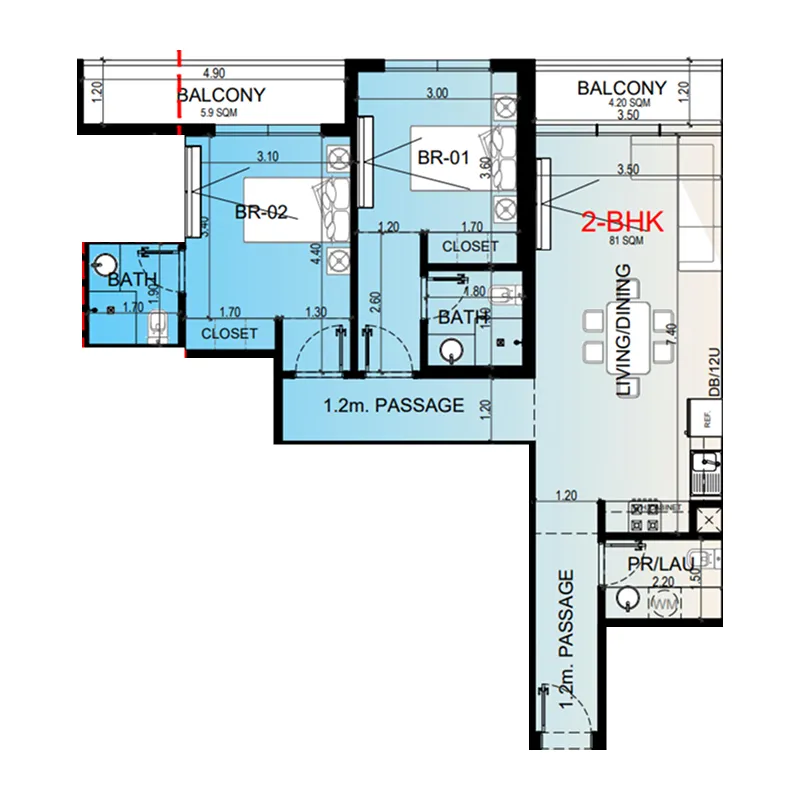 2 BR layout at Miorah by Zoya