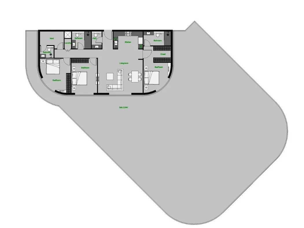 3 BR layout at The Central Downtown