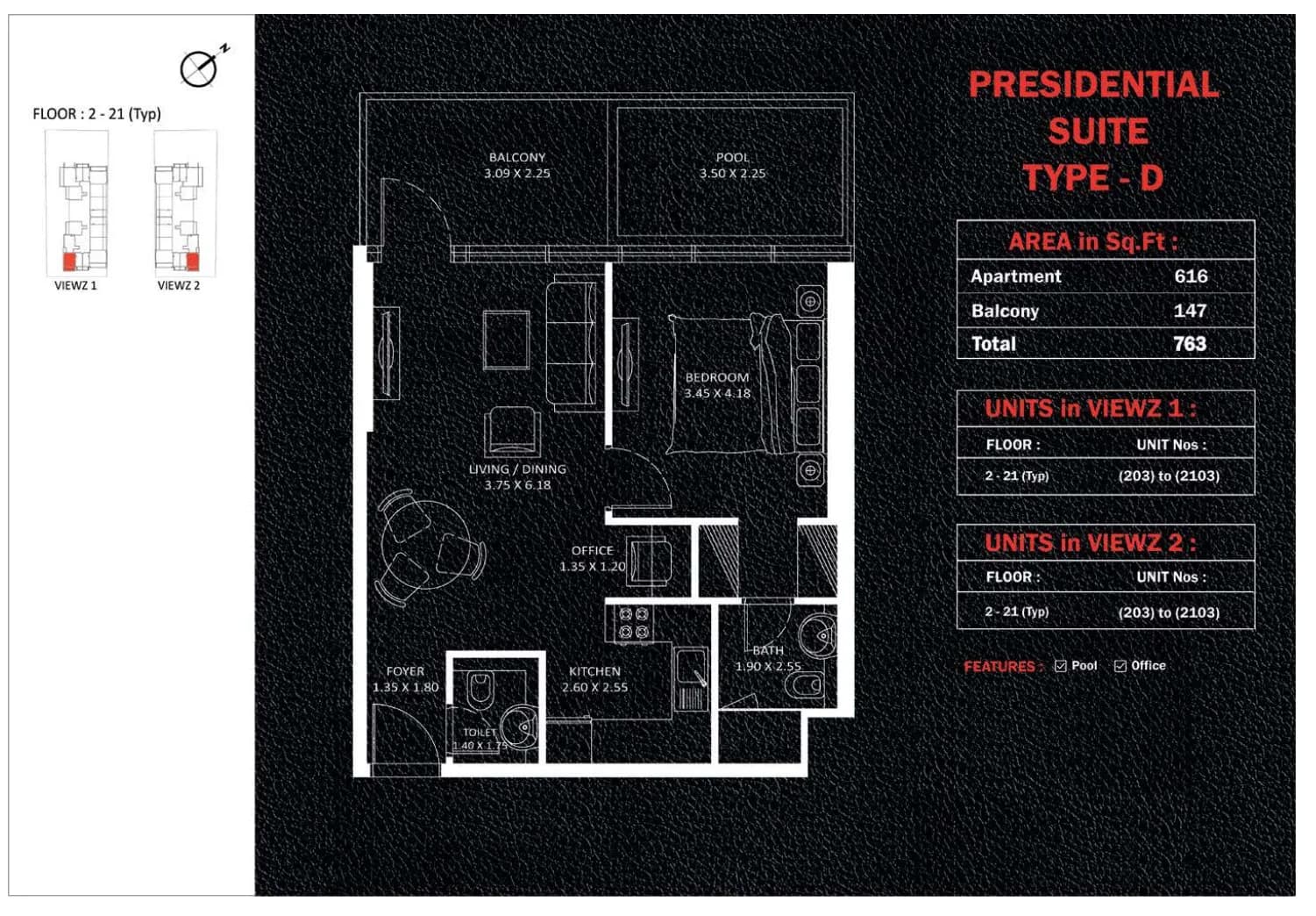 Viewz 1 BR floor plan in JLT (Jumeirah Lake Towers), Dubai, by Danube