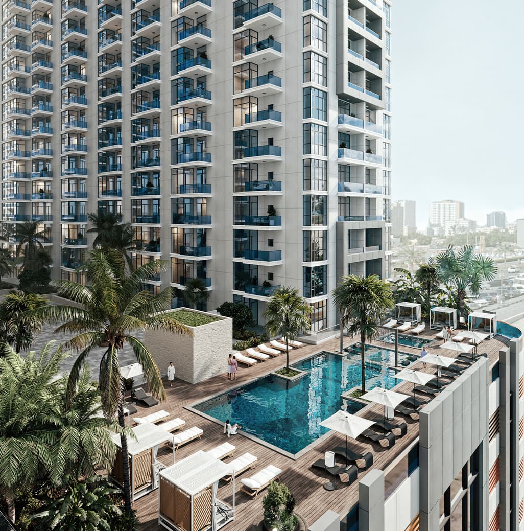 Ajman Creek Towers amenity Shared Pool in Free Zone, Ajman, by GJ Properties