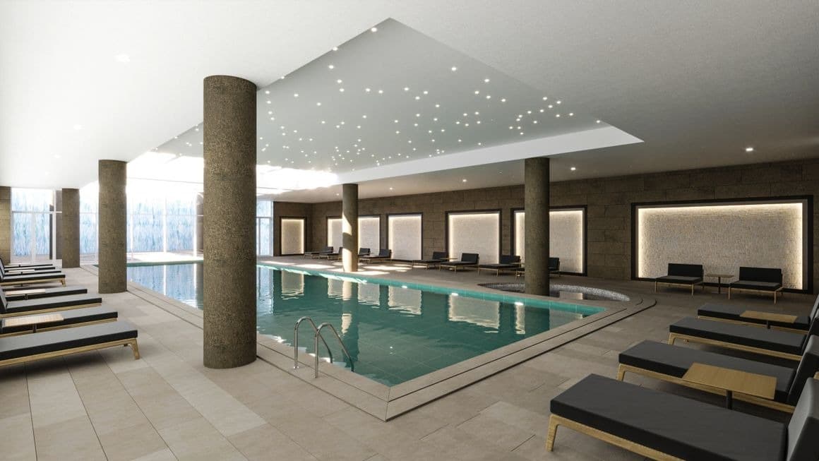 Al Mahra Residence amenity Covered Swimming Pool in Masdar City, Abu Dhabi, by Siadah Development