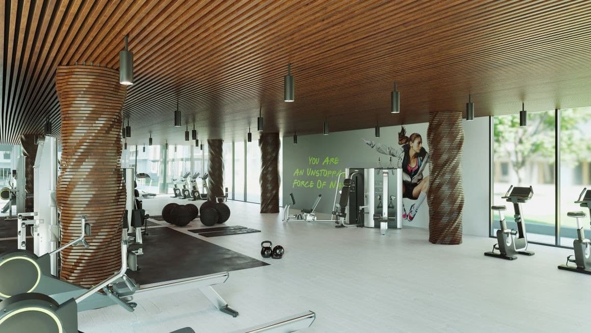 Al Mahra Residence amenity Gym in Masdar City, Abu Dhabi, by Siadah Development