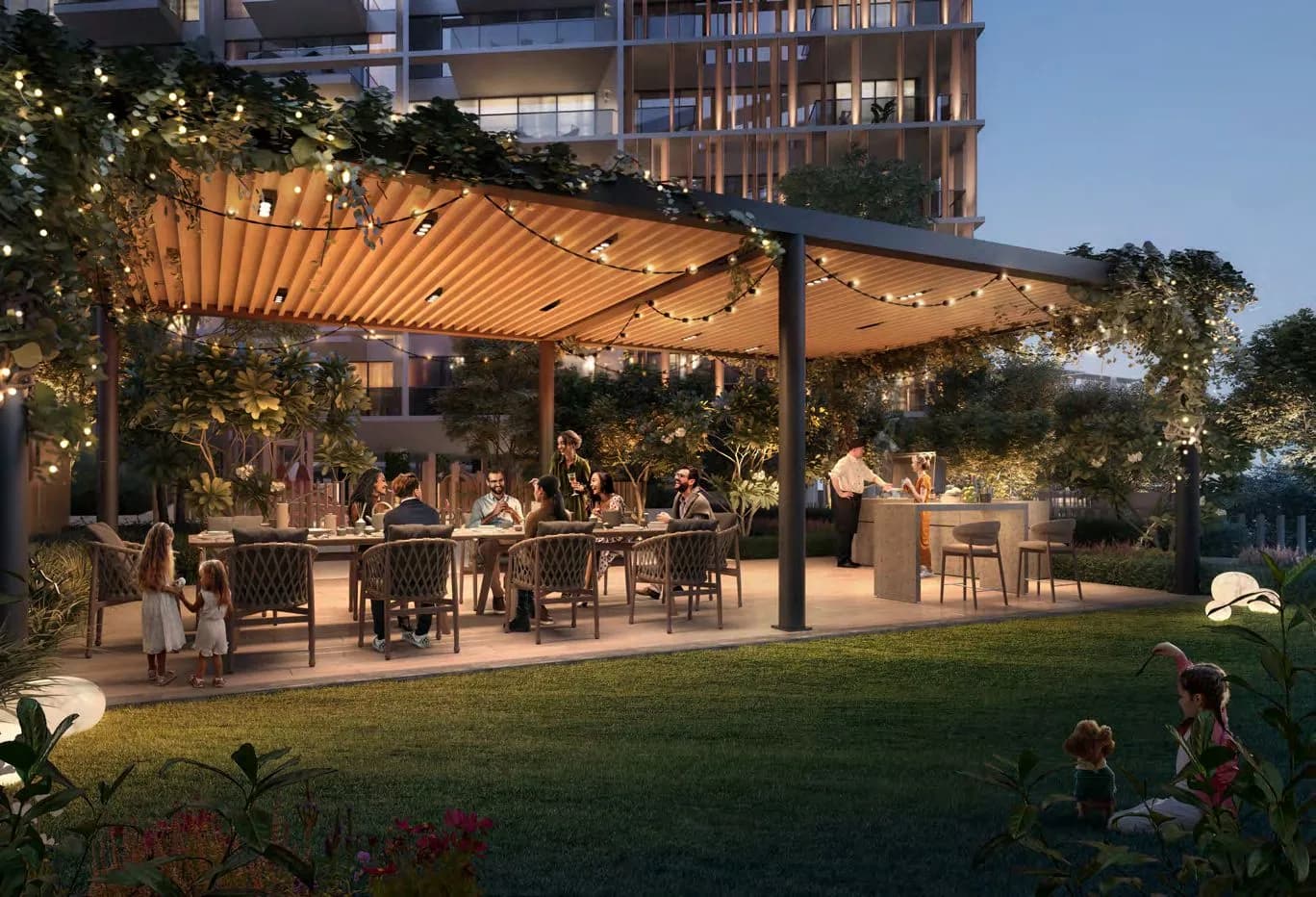 Alder in Park Five amenity BBQ Area - Dubai Production City, Dubai - by Deyaar