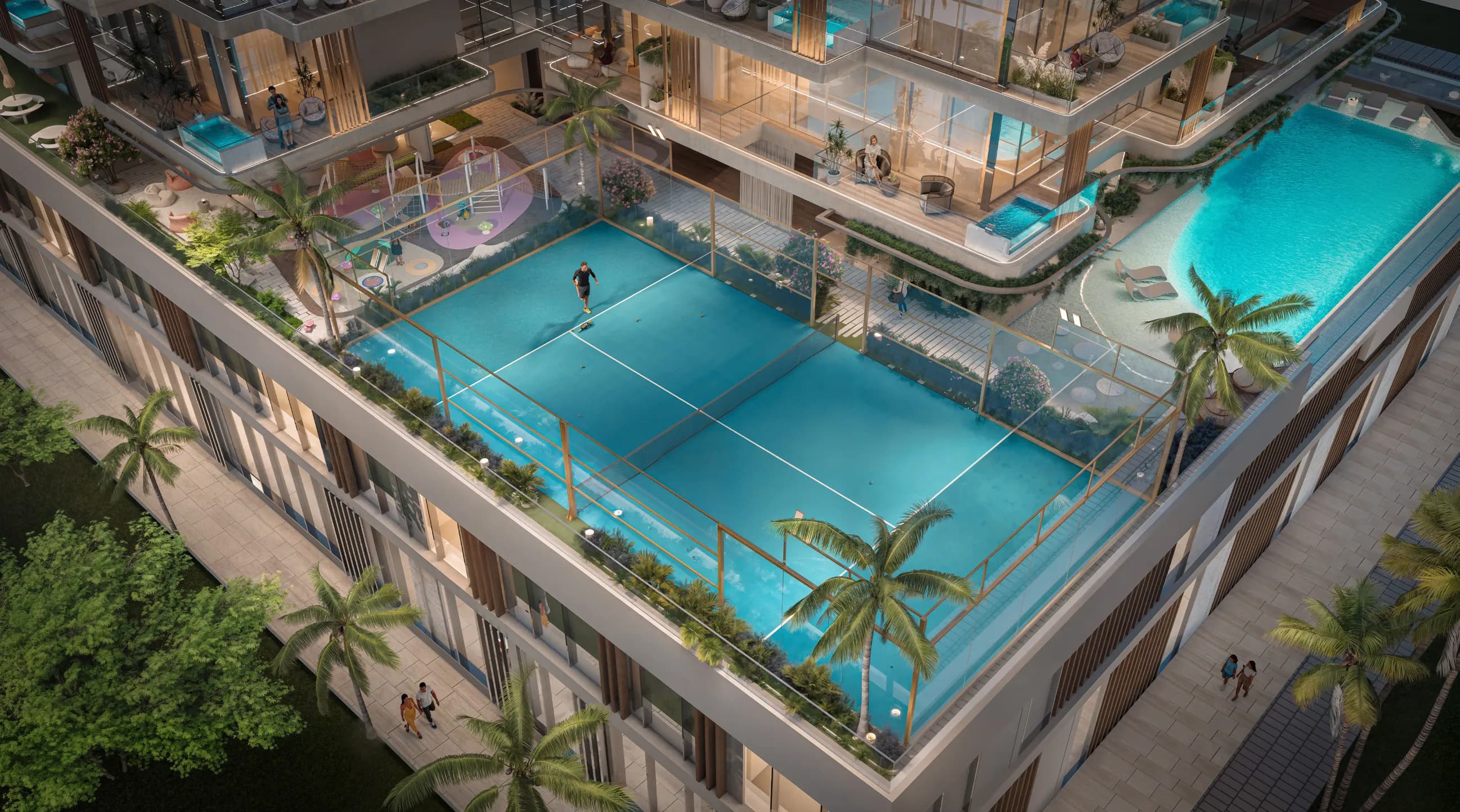Allegro Park amenity Podium Level Padel Court - Palm Deira, Dubai - by Mill Hill Riviera Development