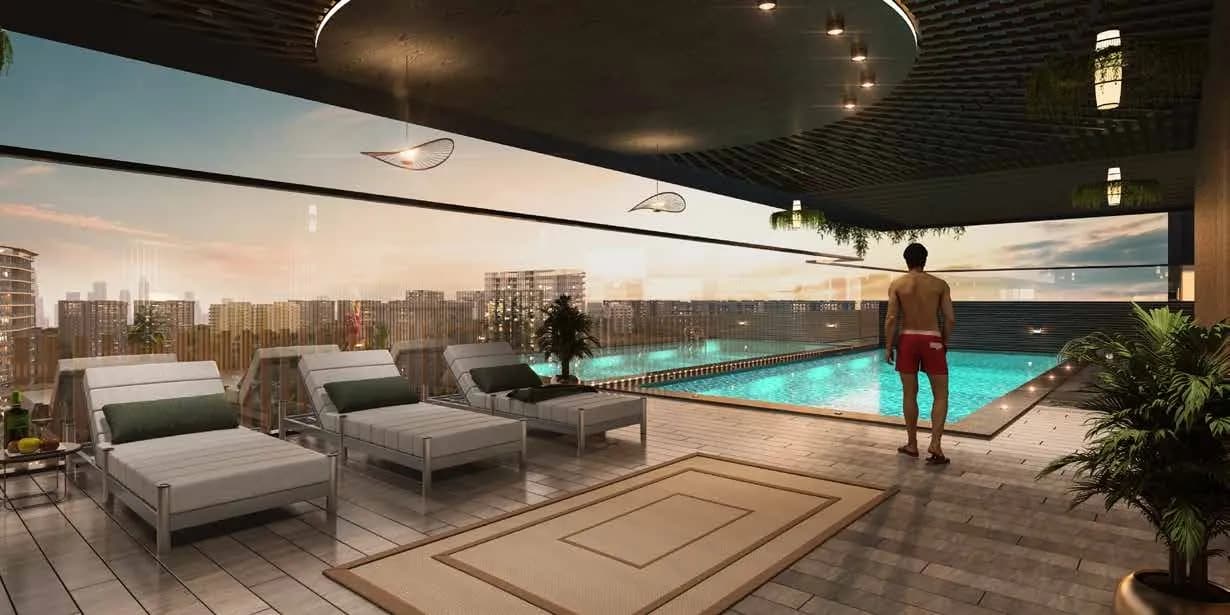 Aum 99 Residences amenity Rooftop Pool & Lounge - Dubai Land Residence Complex, Dubai - by AG Properties