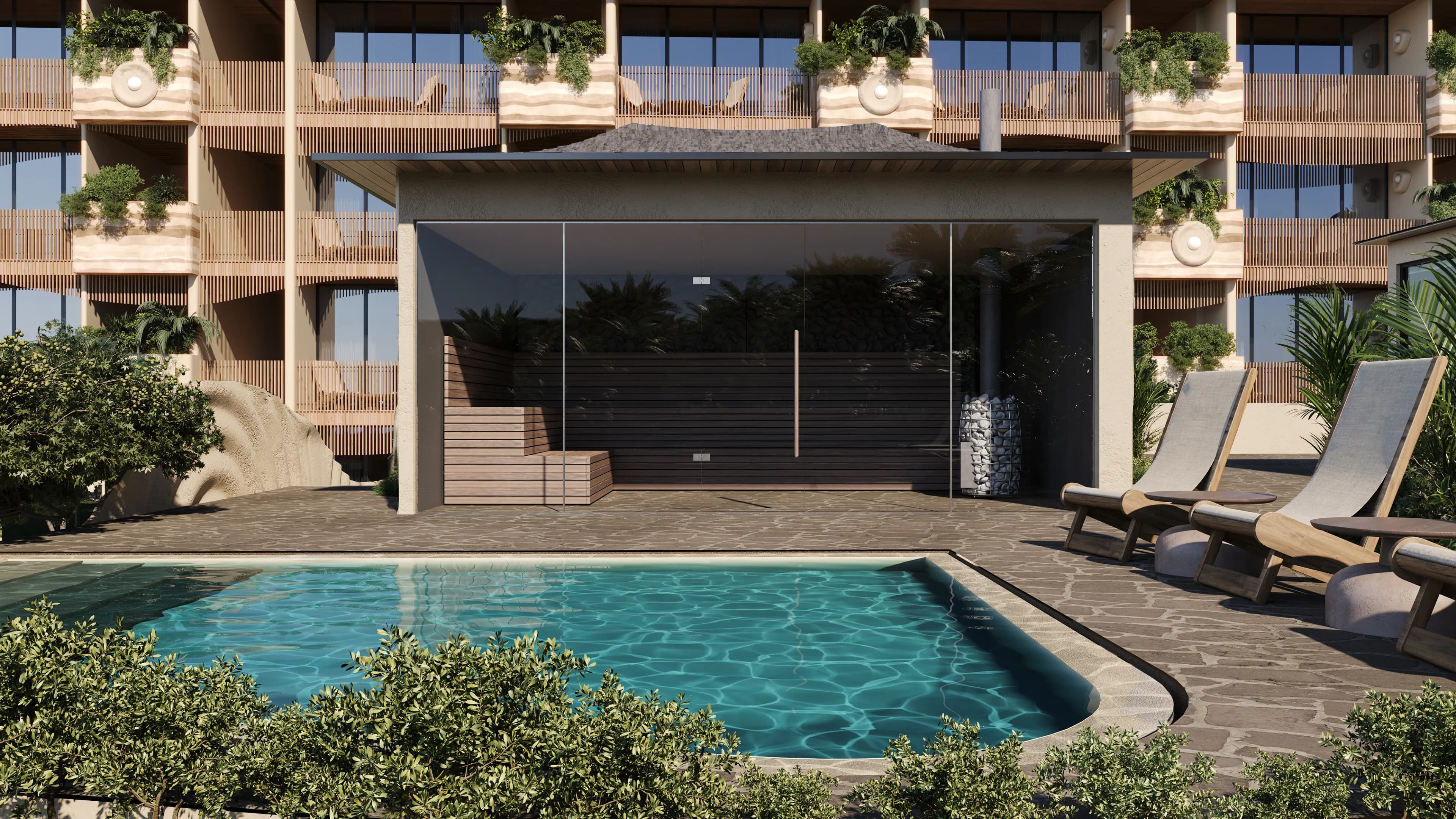 AURA Wellness Resort amenity Swimming Pool - Bali, Dubai - by Samolet Property Group