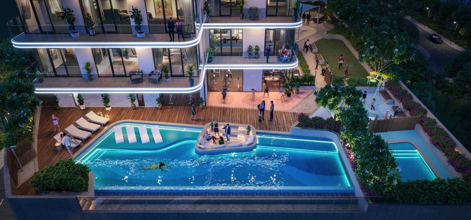Avant Garde Residences by Skyline amenity Sunken Poolside Seating - JVC (Jumeirah Village Circle), Dubai - by Skyline Builders