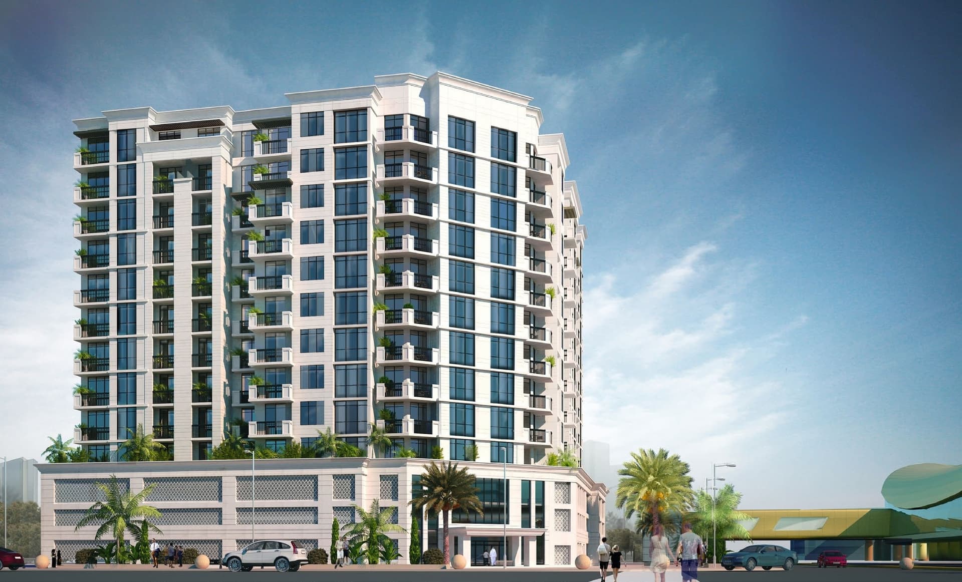 AVENUE Residence 4 exterior view in Al Furjan, Dubai, by NABNI