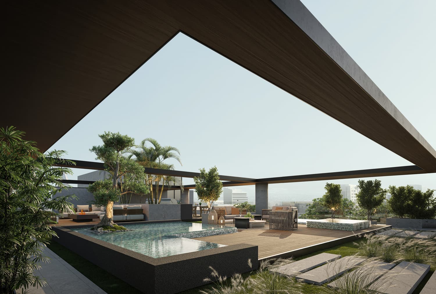 Beverly Gardens amenity Calming Retreat With Water Embellishment Relaxation Space With A Bonfire - Discovery Gardens, Dubai - by HMB Homes Real Estate Development